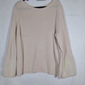 J Jill cream faux fur sleeve sweater size large